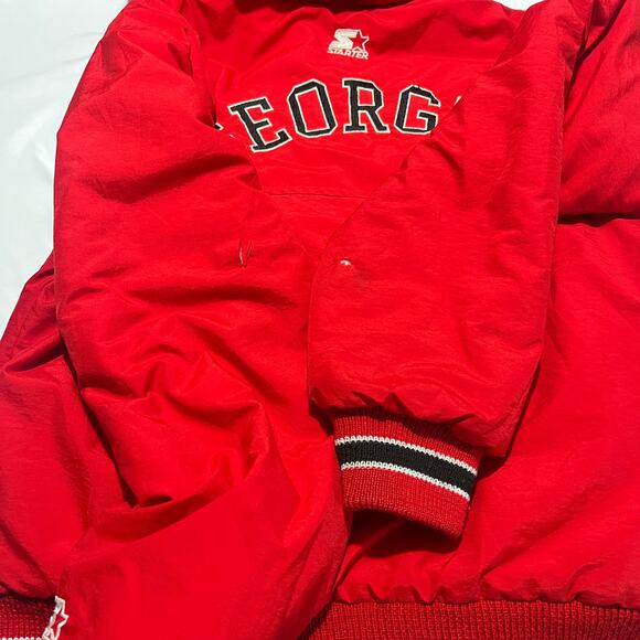 Starter Georgia Bulldogs Jacket L Vintage 90s Hooded Spellout Red Distressed - Picture 7 of 15